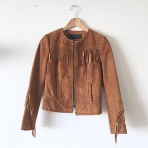 Zara Cognac Suede Fringe Jacket